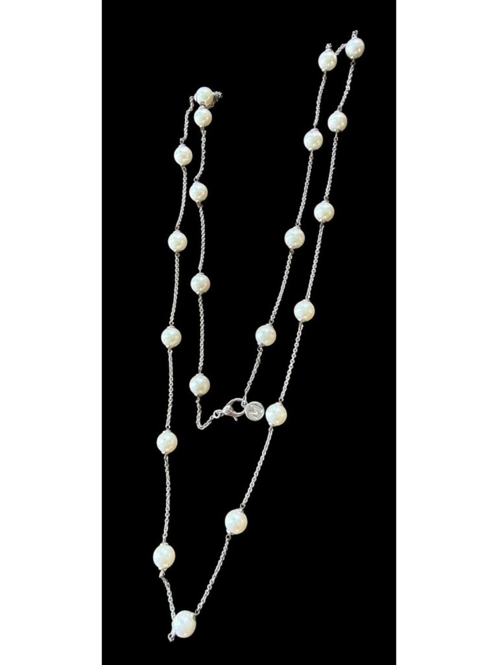 Majorica Necklace 925 Sterling Silver Faux Freshwater Pearl Station Beaded